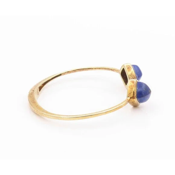 925 Sterling Silver Vintage Bracelet Gold Parted Lapis Lazuli Ended Cuff BT11337 - Picture 5 of 9